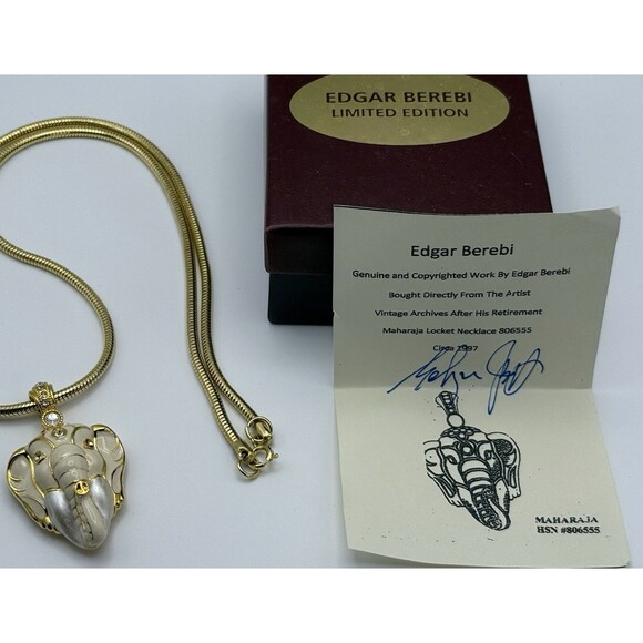 Edgar Berebi Maharaja Elephant Pendant Necklace 1997 Vintage Locket w/Signed COA - Picture 10 of 11